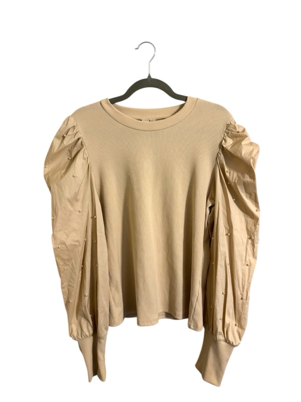 Anthropologie Dolan Cream Puff Sleeve Blouse Pearl Embellishments XL